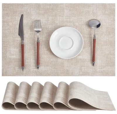 6er-Set Platzsets aus Kunstleder, beige, hitzebeständig, 40x29 cm
