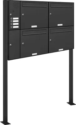 Produktbild von 4er Briefkasten Standanlage Freistehend RAL 7016 Anthrazit Klingel