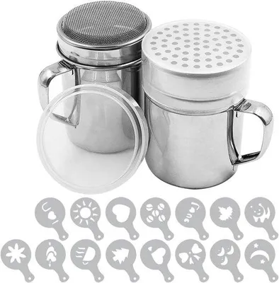 Produktbild von Famanu Puderzuckerstreuer mit Handgriff - 2 Stück Edelstahl Shaker für Zucker und Gewürze