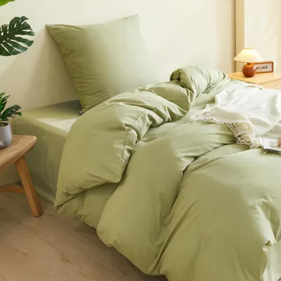 Zdjęcie produktu dla Komplet pościeli z 100% bawełny, zapinany na zamek, certyfikat Oeko-Tex, odpowiedni dla alergików, kolor oliwkowy, 2 elementy: 135x200 cm + 80x80 cm