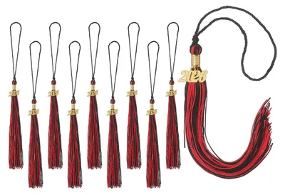 10 Abschluss-Quasten 2026, schwarz-rot, 40 cm, Polyester