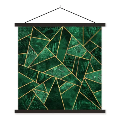 Produktbild von MuchoWow® Textilposter Smaragd - Gold - Abstrakt - Muster 120x120 cm mit schwarzem Rahmen - Aufhängungsset