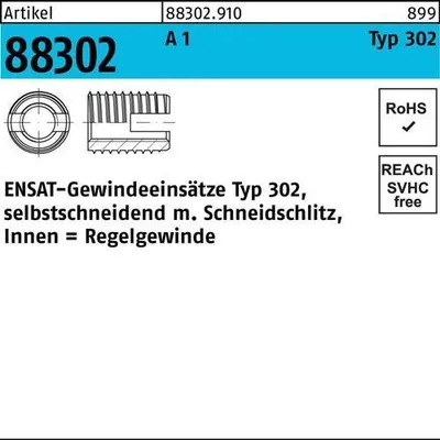 Produktbild von ENSAT-S Gewindeeinsätze M12x22 TYP 302 #302.000.120.500 Edelstahl 1.4305