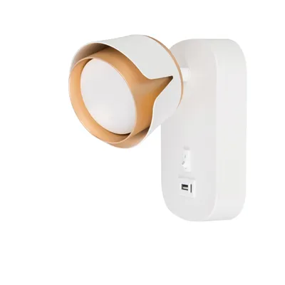 Produktbild von XUDO Wandlampe GX53 - Weiß mit Gold - Leseleuchte mit USB-A & USB-C Anschluss - Modern und elegant