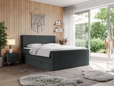 Produktbild von Boxspringbett, doppelbett mit Multipocket-Matratze und zwei Bettkästen - KING DOREN - 160x200cm - Dunkelgrau - H4