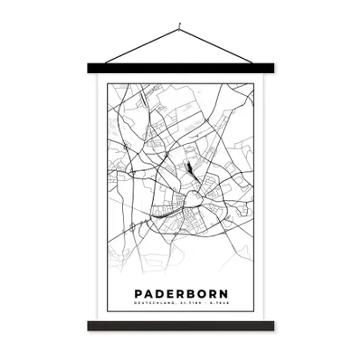 Produktbild von MuchoWow® Textilposter Paderborn - Karte - Stadtplan 60x90 cm mit schwarzem Rahmen - Poster Wohnzimmer