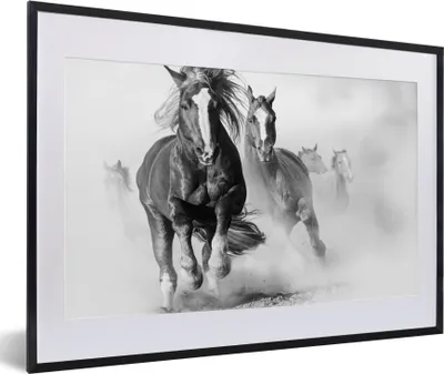 Produktbild von MuchoWow® Gerahmtes Poster Pferde - Tiere - Illustration 60x40 cm - Poster mit Schwarzem Bilderrahmen Wandposter Rahmen Foto Bilder - Schlafzimmer - Plakat in Rahmen - Drucken