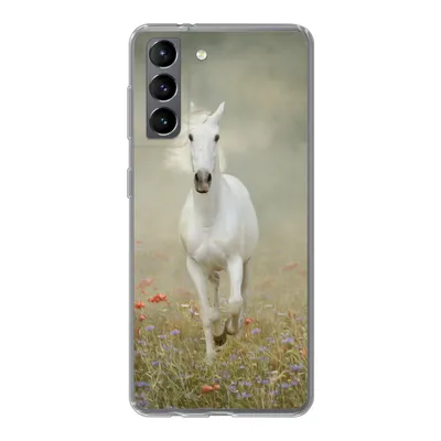 Produktbild von MuchoWow® Handyhülle Schutzhülle Hülle für Samsung Galaxy S21 Pferd - Stoff - Blumen Silikon Softcase Handy Hülle - Softcase