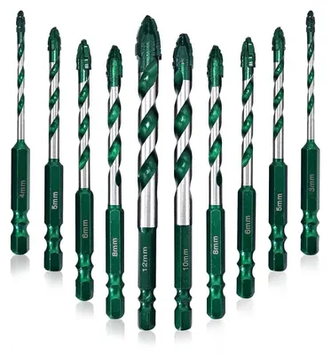 Produktbild von Fliesenbohrer-Set 10-teilig mit Kobalt für Glas, Keramik, Beton, Metall, Ziegel, Kunststoff, Holz (3-12 mm)