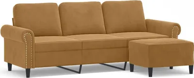 Obrázok produktu pre vidaXL 3-miestna pohovka s taburetkou Brown 180 cm Velvet