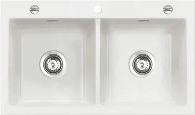 Produktbild von Systemceram KeraDomo Spüle MERA TWIN in POLAR mit Excenterbedienung / Keramikspüle