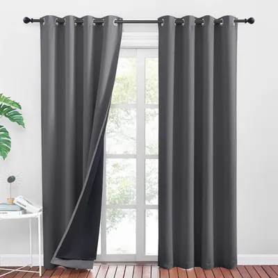 Obrázek produktu pro Záclony PONY DANCE, silné, s tepelnou izolací, zatemňovací, šedé barvy, rozměry 245 x 140 cm (balení 2 kusů), dvouvrstvé