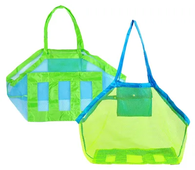 Strandnetztaschen, 2 Stück, blau & grün, groß, zusammenklappbar