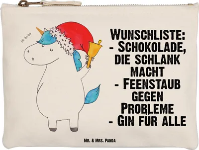 Produktbild von Mr. & Mrs. Panda Kulturbeutel Einhorn Weihnachtsmann Größe M - Weiß - Geschenk, kosmetiktäschchen, Unicorn, Schlampermäppchen, Nikolaus, Einhörner, aufbewahrungstasche