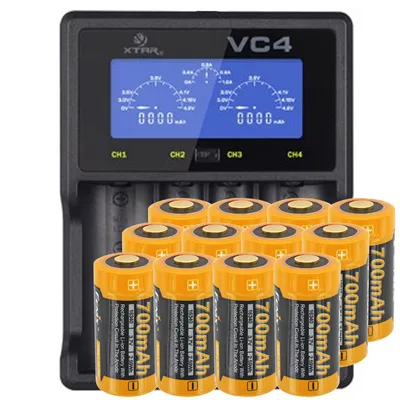 Produktbild von CR123 A Li-Ion Akku mit 3,7 Volt, 700mAh 12 Stück und Schnell-Ladegerät, Akkubox
