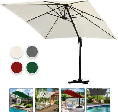 Immagine prodotto di Jayseuw Ombrellone quadrato 3M con manovella, UV50+ LED beige