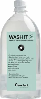 A clear product shot of a bottle of record cleaning liquid.