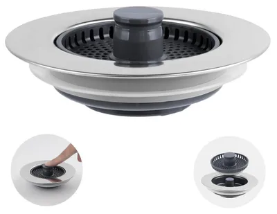 Image de Bouchon 3-en-1 pour éviers, crépine universelle pour éviers de cuisine, en acier inoxydable/ABS, pour un diamètre de perçage de 75-82 mm
