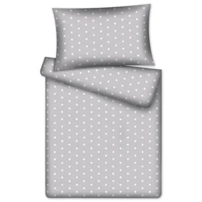Produktbild von KiGATEX Kinderbettwäsche 100x135 "Stars grau" – 2-teilig mit Reißverschluss – 100?% Baumwolle – Decke + Kissen – weich & atmungsaktiv – waschbar