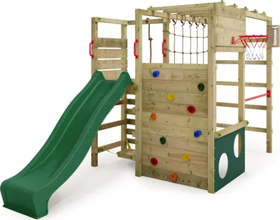 Image de Structure d'escalade Fatmoose ActionArena Air XXL avec toboggan et barre fixe, couleur verte