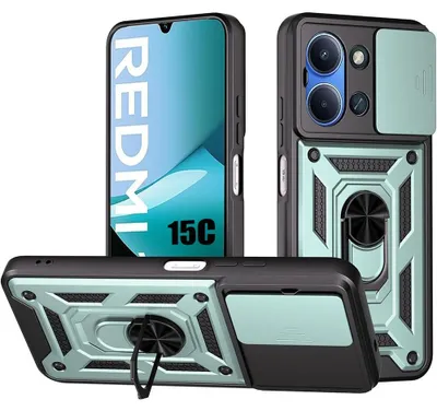 Image de Coque pour Xiaomi Redmi 15C 4G/5G, Protection Robuste Renforcée avec Cache Caméra Anti-Rayures - Vert