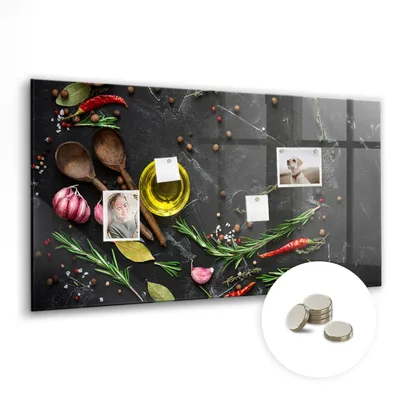 Produktbild von Dekorative Magnettafel 120x60 cm - Magnetwand - für Fotos, Karten und Notizen - Fotowand - Memoboard - Magnetpinnwand - Wanddekoration - Gewürze auf der Theke