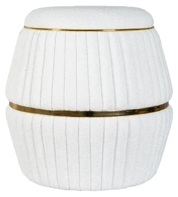 Image de Pouf Doric 210 en tissu bouclé blanc et or