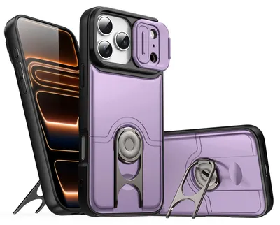 Obrázek produktu pro Pouzdro pro iPhone 17 Pro Max, Posuvným krytem fotoaparátu a kroužkovým stojánkem, nárazuvzdorné ochranné pouzdro Fialová