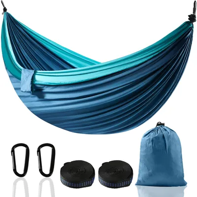 Zdjęcie produktu dla Hamak XXL 300 x 200 cm, 2 osoby, udźwig 300 kg, niebieski, na kemping