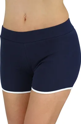 Produktbild von Alkato Damen Sport Shorts mit Hohem Bund Hotpants Radlerhose, Farbe: Sport Shorts 06 Dunkelblau / Wieß, Größe: 36
