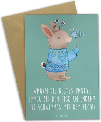 Produktbild von Mr. & Mrs. Panda Klappkarte Fische Flow Spaß - Meeresbrise - Geschenk, einladungskarten, neujahrskarte, weihnachtskarten, Grußkarten, Einzigartig, Tierkreiszeichen, Party