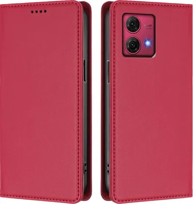 Produktbild von Handyhülle für Motorola Moto G84, Kunstleder Klapphülle Stoßfeste Magnetische Hülle mit Ständer Rot