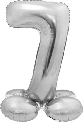 Zdjęcie produktu dla Balon foliowy, stojąca cyfra 7, srebrna, 72cm
