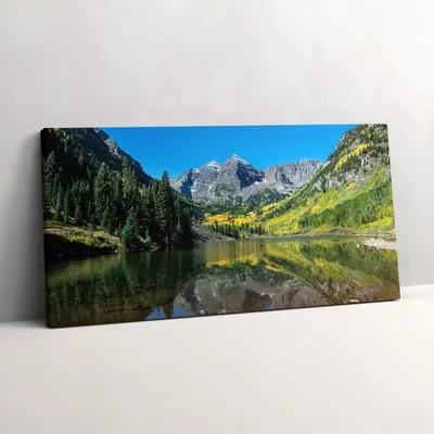 Produktbild von Berge und Wälder am See – Leinwandbild Wandbild – 100x50 cm – Leinwandbilder – Wandbilder – Schlafzimmer – Flur