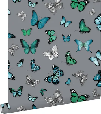 Zdjęcie produktu dla ESTAhome Tapeta motyle srebrnymIturkusowym 53 cm x 10.05 m