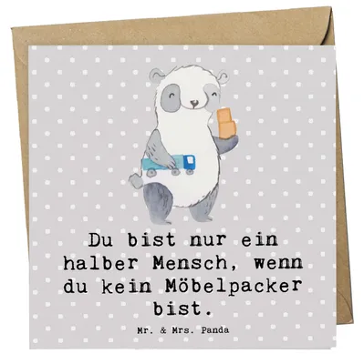 Produktbild von Mr. & Mrs. Panda Grußkarte Möbelpacker Herz - Grau Pastell - Geschenk, Umzugsfirma, Glückwunschkarte, faltkarte, Klappkarte, Lustig, Spruch, Umzugshelfer, doppelkarte