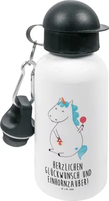 Produktbild von Mr. & Mrs. Panda Trinkflasche Einhorn Baby - Weiß - Geschenk, Unicorn, Geburt, Wasserflasche, Getränkeflasche, Einhörner, Sportflasche, Kinder, Kindergarten, Eltern