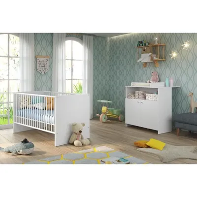 Produktbild von Bett 70 x 140 cm + Wickelkommode Niko – Weiß – TREND TEAM