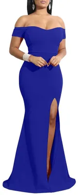 Produktbild von YMDUCH Damenkleid, schulterfrei, hochgeteilt, lang, formell, Partykleid, Abendkl