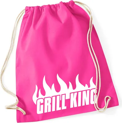 Produktbild von Huuraa Turnbeutel Grill King Flammen 12 Liter Fuchsia Baumwolle Rucksack Geschenkidee