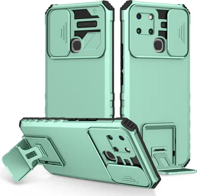 Produktbild von Infinix Smart 6 Hülle, Dual Layer Ständer Schutzhülle mit Schiebe Kamera Schutz für Infinix Smart 6 Türkis