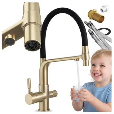 Immagine prodotto di Granitan | Miscelatore da cucina Malta - Oro - Altezza totale 410 mm - Orientabile a 360° - Miscelatore con filtro per l'acqua