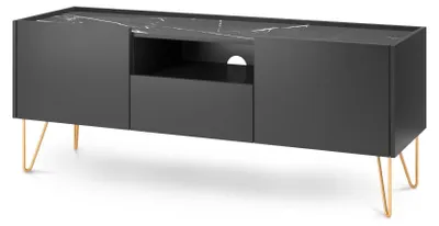 Produktbild von Ballada TV-Schrank Lowboard 144x55x37 cm schwarzer Graphit Marmoroptik Art Déco