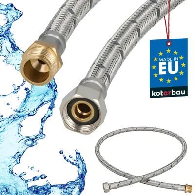 Obrázok produktu pre KOTARBAU® Flexibilná hadica 3/8 palca Vodná hadica 100 cm Odolná hadica s vonkajším x vnútorným závitom Pripojovacia hadica k armatúre Hadica k vodovodnému kohútiku