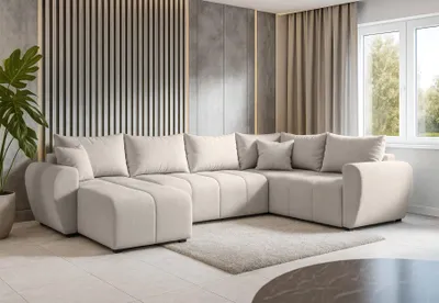 Image de AX LIVING Malatya U XL Salon Canapé d'angle en forme de U XXL Beige 303cm D