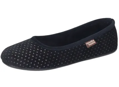 Produktbild von Manitu Damen Hausschuh Slipper Ballerina Samt Glitzer, Größe:37 EU, Farbe:Schwarz