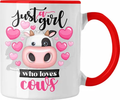 Produktbild von Trendation - Kühe Tasse Geschenk Just A Girl Who Loves Cows Geschenkidee Kuhliebhaberin Kaffee-Becher (Rot)