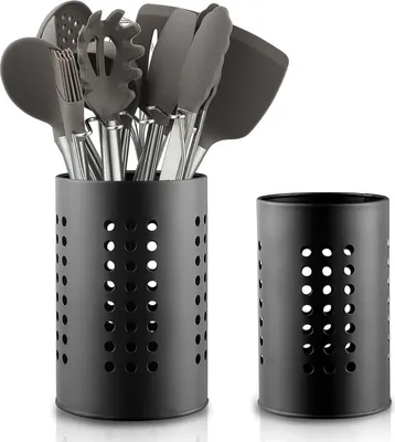 Produktbild von Berglander Küchenutensilienhalter Edelstahl 2er Set Schwarz - Küchenorganizer Hofstil