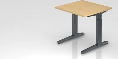 Produktbild von Schreibtisch Mika | Ahorn | Graues Gestell | BxT 80x80cm | Arbeitshöhe 65-85cm | höhenjustierbar, 1cm Raster | C-Fuß-Gestell | Rechteckform
