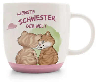 Produktbild von Nici Tasse Katze "Liebste Schwester der Welt" weiß/rosa/grün 400 ml